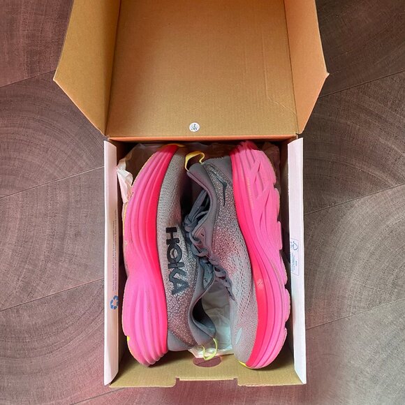 Women's Hoka Bondi 8 Castlerock/Strawberry Mesh Size 6 EUC - Picture 3 of 8